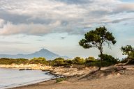 Karidi beach and Mount Athos